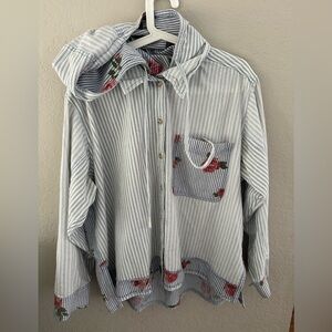 Free People Striped Hoodie with Floral Accents